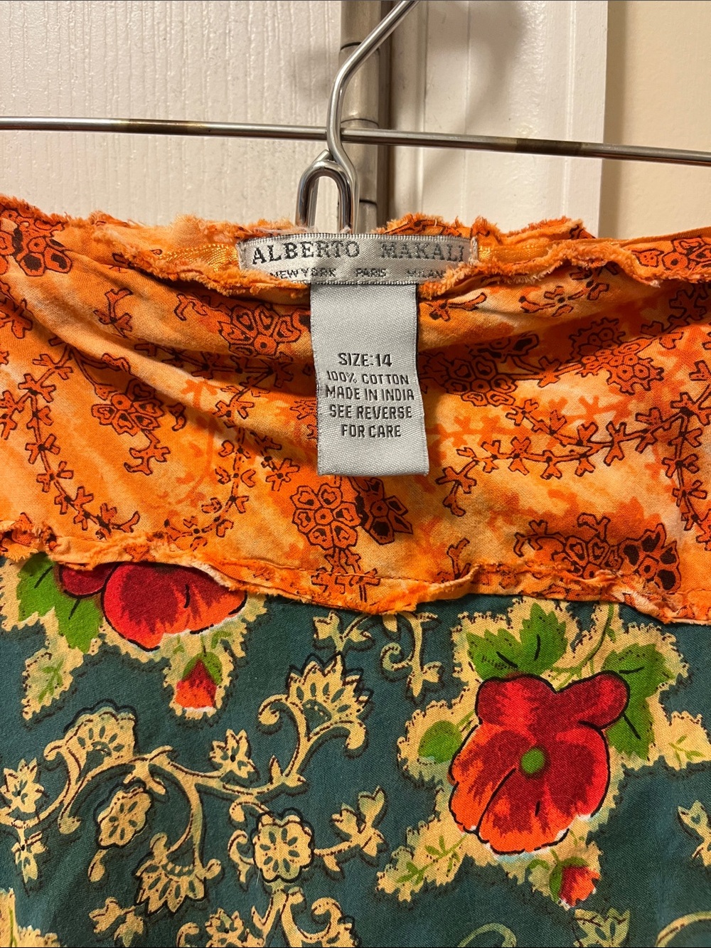 Alberto Makali Bohemian Tiered Floral Patchwork Skirt in Orange and Teal - Picture 2 of 4